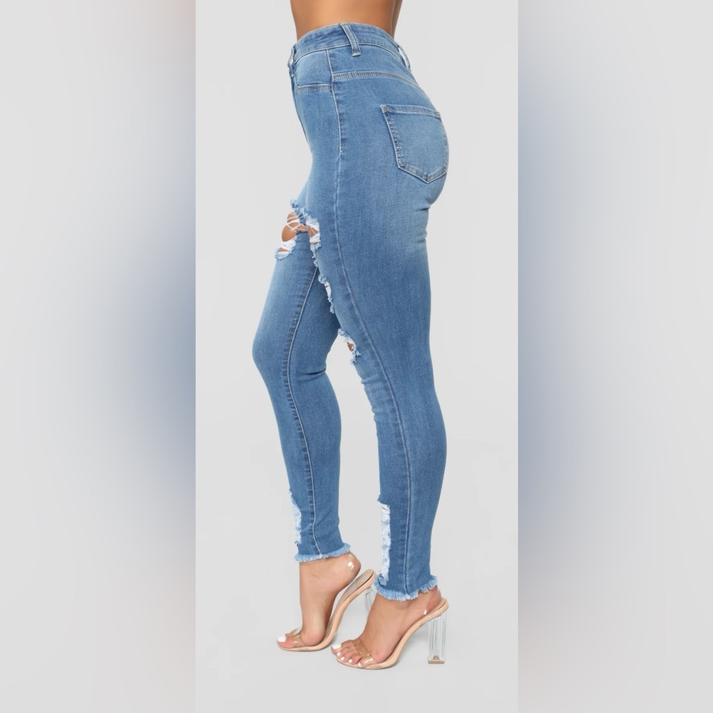 FASHION NOVA Little Miss High Rise Distressed Jeans - Light Blue Wash - Picture 4 of 9